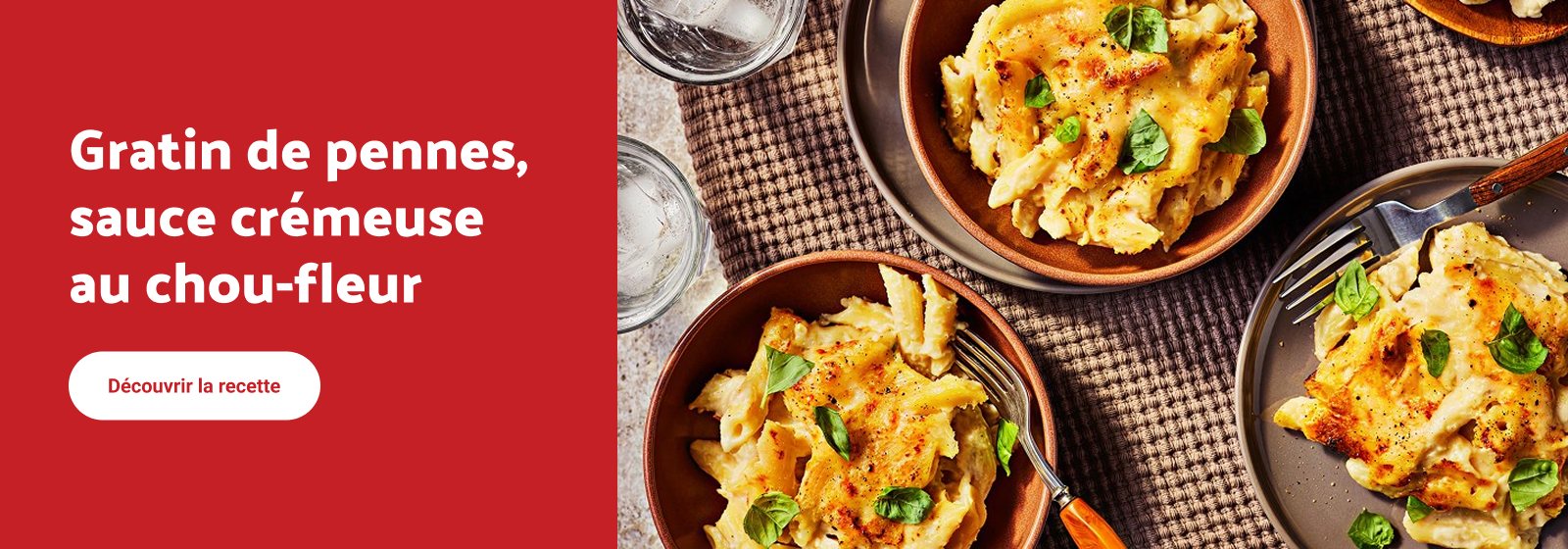 Gratin de pennes, sauce crémeuse au chou-fleur