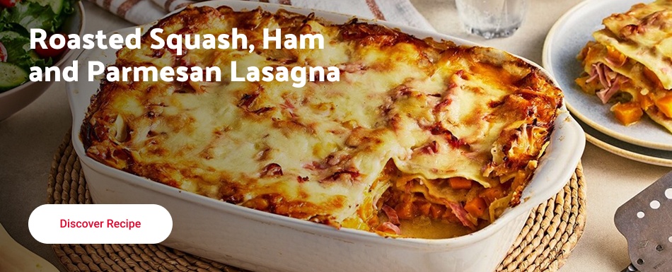 Roasted Squash, Ham and Parmesan Lasagna