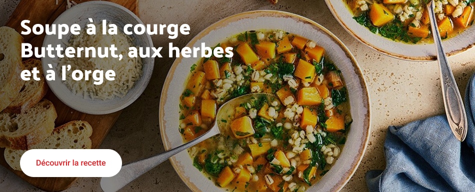 Soupe à la courge Butternut, aux herbes et à l’orge